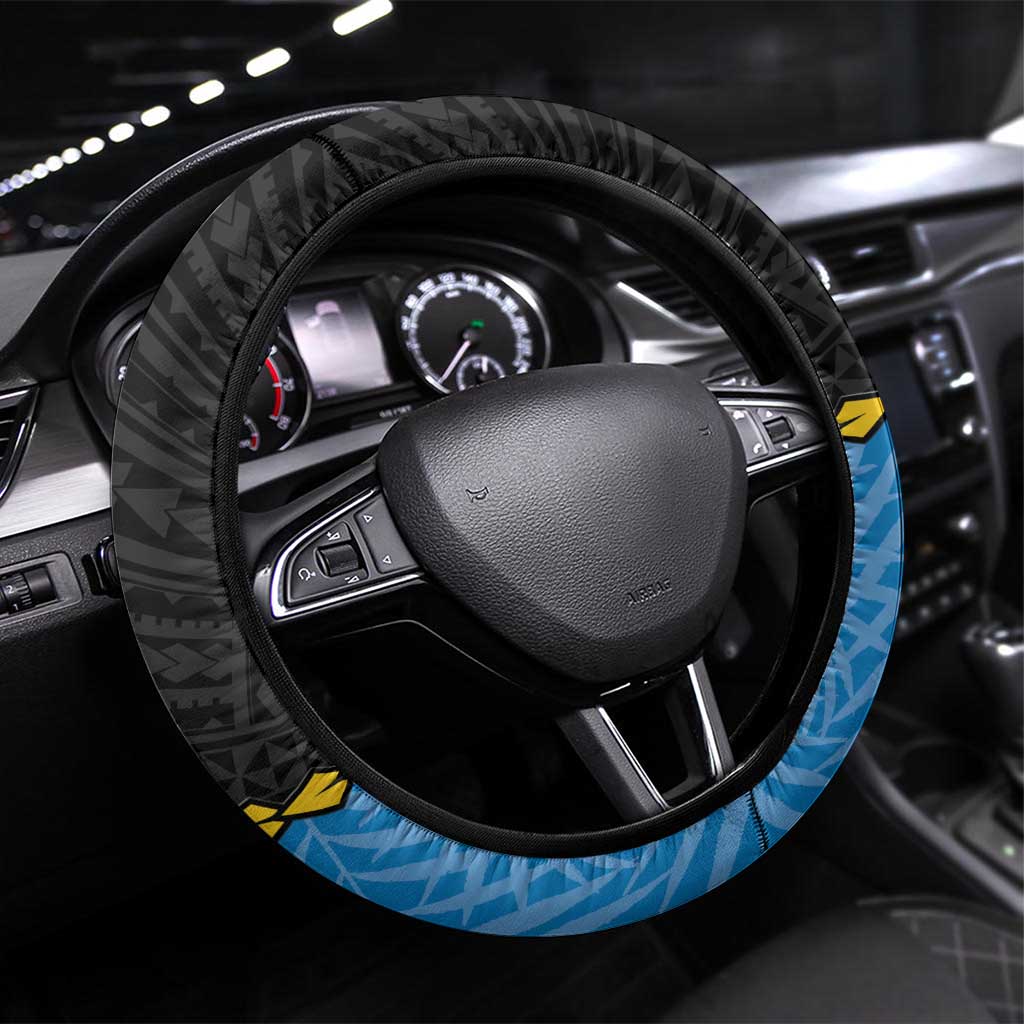 Tuvalu Independence Day Steering Wheel Cover Manuia te tutokotasi o Tuvaluan Dolphin Tattoo LT14 Universal Fit Blue - Polynesian Pride