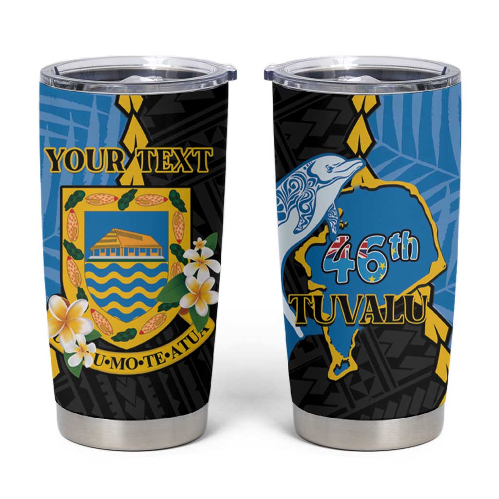 Tuvalu Independence Day Tumbler Cup Manuia te tutokotasi o Tuvaluan Dolphin Tattoo LT14 Blue - Polynesian Pride