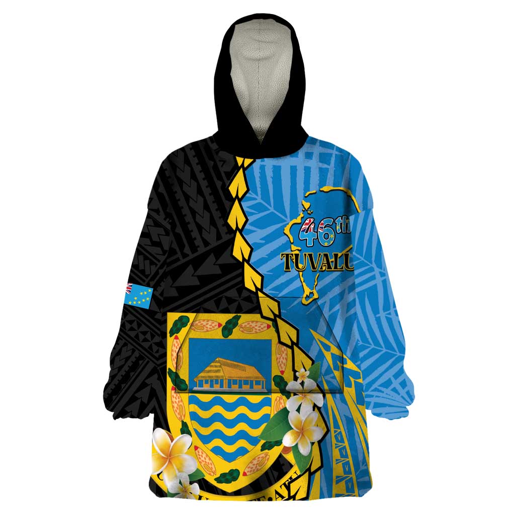 Tuvalu Independence Day Wearable Blanket Hoodie Manuia te tutokotasi o Tuvaluan Dolphin Tattoo LT14 One Size Blue - Polynesian Pride