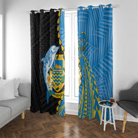 Tuvalu Independence Day Window Curtain Manuia te tutokotasi o Tuvaluan Dolphin Tattoo LT14 With Grommets Blue - Polynesian Pride