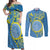 Personalised Palau Independence Day Couples Matching Off Shoulder Maxi Dress and Long Sleeve Button Shirt Belau Coat Of Arms Polynesian Curve Style