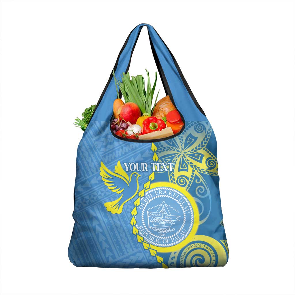 Personalised Palau Independence Day Grocery Bag Belau Coat Of Arms Polynesian Curve Style