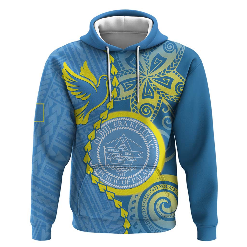 Personalised Palau Independence Day Hoodie Belau Coat Of Arms Polynesian Curve Style