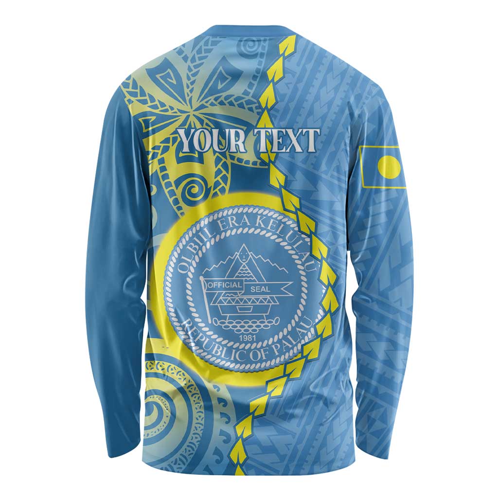 Personalised Palau Independence Day Long Sleeve Shirt Belau Coat Of Arms Polynesian Curve Style