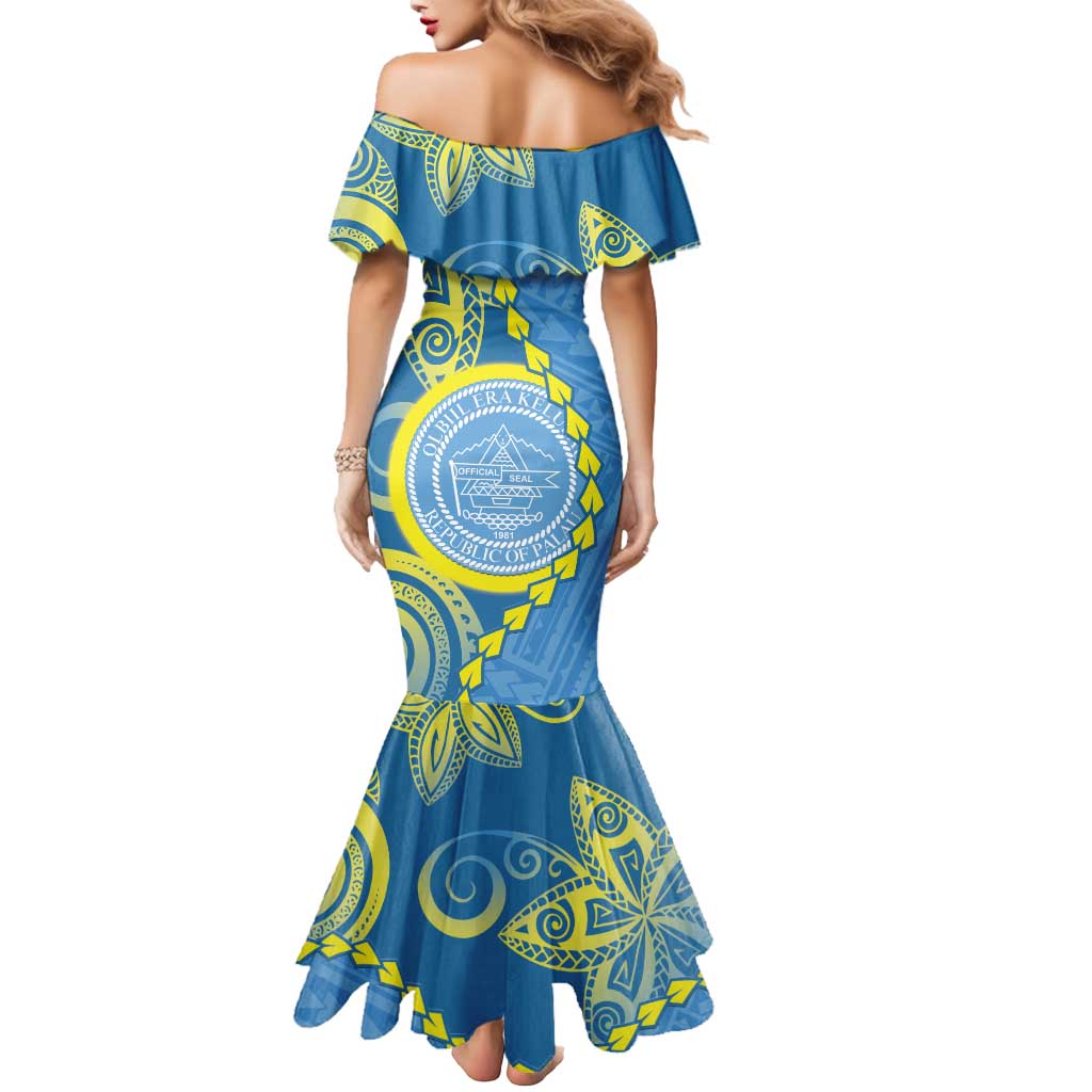 Personalised Palau Independence Day Mermaid Dress Belau Coat Of Arms Polynesian Curve Style