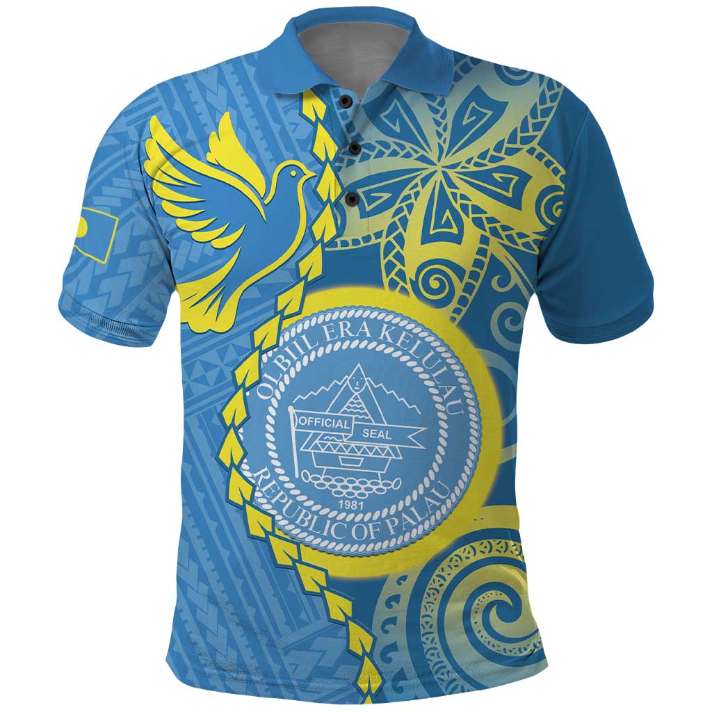 Personalised Palau Independence Day Polo Shirt Belau Coat Of Arms Polynesian Curve Style