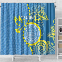 Personalised Palau Independence Day Shower Curtain Belau Coat Of Arms Polynesian Curve Style