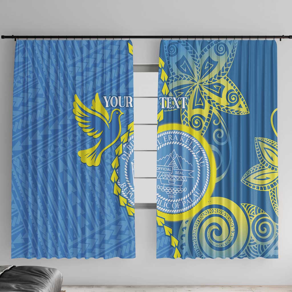 Personalised Palau Independence Day Window Curtain Belau Coat Of Arms Polynesian Curve Style