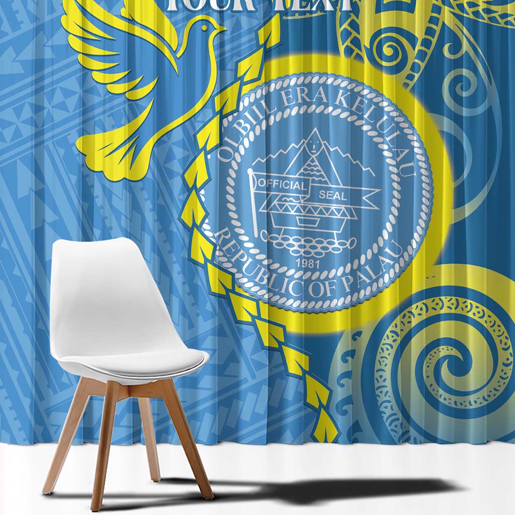 Personalised Palau Independence Day Window Curtain Belau Coat Of Arms Polynesian Curve Style