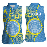 Personalised Palau Independence Day Women Sleeveless Polo Shirt Belau Coat Of Arms Polynesian Curve Style