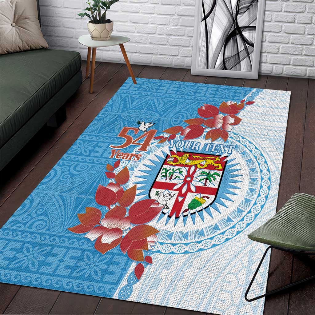 Personalised Fiji Day Area Rug Fijian Tapa Pattern Mix Tagimoucia - Blue Version