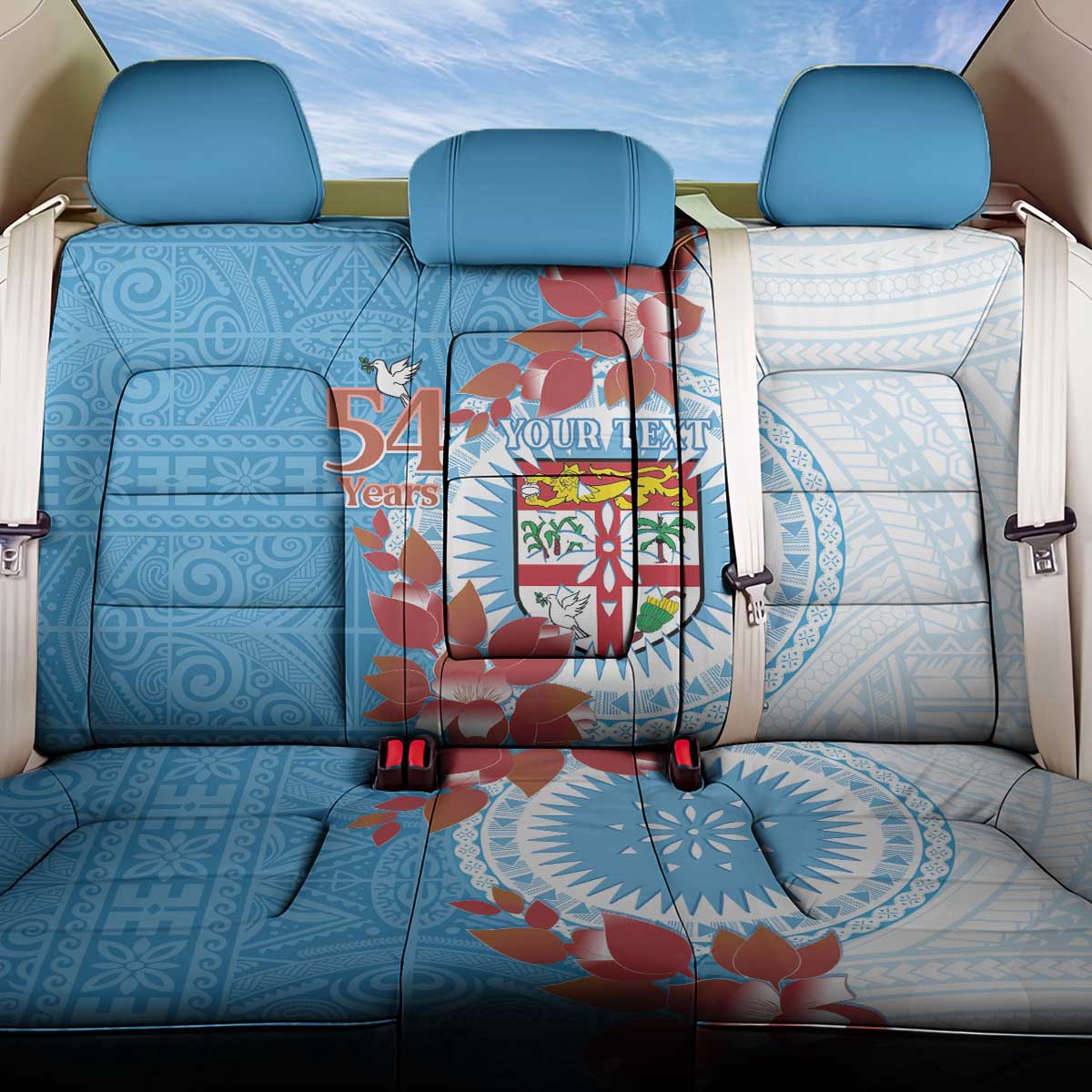 Personalised Fiji Day Back Car Seat Cover Fijian Tapa Pattern Mix Tagimoucia - Blue Version