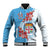 Personalised Fiji Day Baseball Jacket Fijian Tapa Pattern Mix Tagimoucia - Blue Version