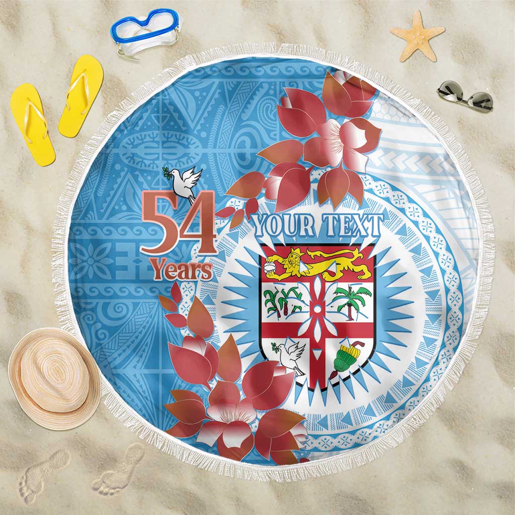 Personalised Fiji Day Beach Blanket Fijian Tapa Pattern Mix Tagimoucia - Blue Version