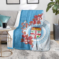 Personalised Fiji Day Blanket Fijian Tapa Pattern Mix Tagimoucia - Blue Version