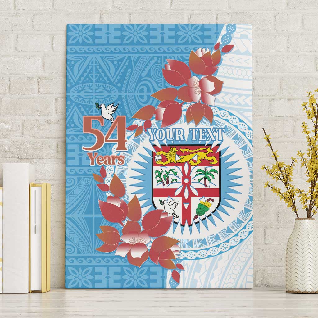 Personalised Fiji Day Canvas Wall Art Fijian Tapa Pattern Mix Tagimoucia - Blue Version