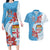 Personalised Fiji Day Couples Matching Long Sleeve Bodycon Dress and Hawaiian Shirt Fijian Tapa Pattern Mix Tagimoucia - Blue Version