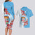 Personalised Fiji Day Couples Matching Long Sleeve Bodycon Dress and Hawaiian Shirt Fijian Tapa Pattern Mix Tagimoucia - Blue Version