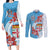 Personalised Fiji Day Couples Matching Long Sleeve Bodycon Dress and Long Sleeve Button Shirt Fijian Tapa Pattern Mix Tagimoucia - Blue Version