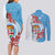 Personalised Fiji Day Couples Matching Long Sleeve Bodycon Dress and Long Sleeve Button Shirt Fijian Tapa Pattern Mix Tagimoucia - Blue Version