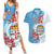 Personalised Fiji Day Couples Matching Summer Maxi Dress and Hawaiian Shirt Fijian Tapa Pattern Mix Tagimoucia - Blue Version