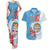 Personalised Fiji Day Couples Matching Tank Maxi Dress and Hawaiian Shirt Fijian Tapa Pattern Mix Tagimoucia - Blue Version