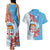 Personalised Fiji Day Couples Matching Tank Maxi Dress and Hawaiian Shirt Fijian Tapa Pattern Mix Tagimoucia - Blue Version