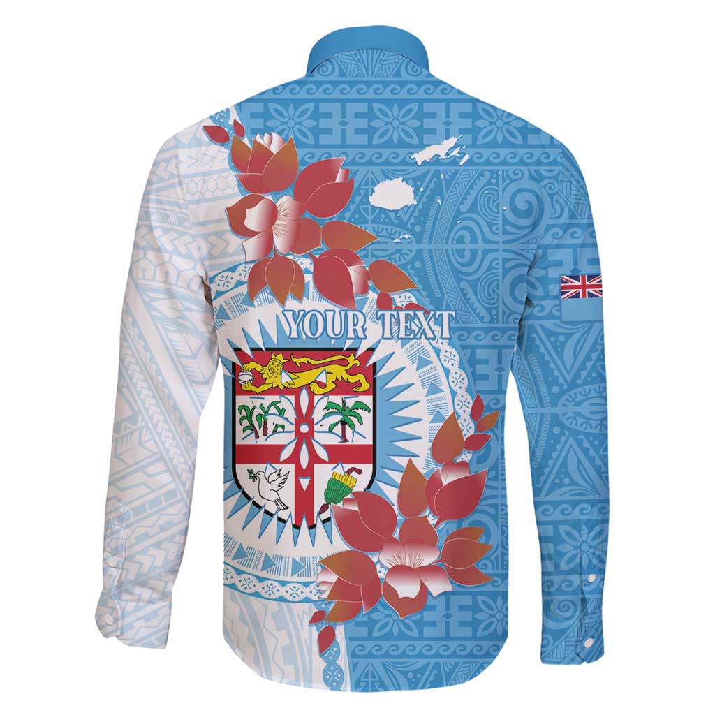 Personalised Fiji Day Family Matching Long Sleeve Bodycon Dress and Hawaiian Shirt Fijian Tapa Pattern Mix Tagimoucia - Blue Version