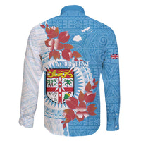 Personalised Fiji Day Family Matching Long Sleeve Bodycon Dress and Hawaiian Shirt Fijian Tapa Pattern Mix Tagimoucia - Blue Version