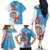 Personalised Fiji Day Family Matching Off The Shoulder Long Sleeve Dress and Hawaiian Shirt Fijian Tapa Pattern Mix Tagimoucia - Blue Version