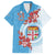 Personalised Fiji Day Family Matching Off The Shoulder Long Sleeve Dress and Hawaiian Shirt Fijian Tapa Pattern Mix Tagimoucia - Blue Version