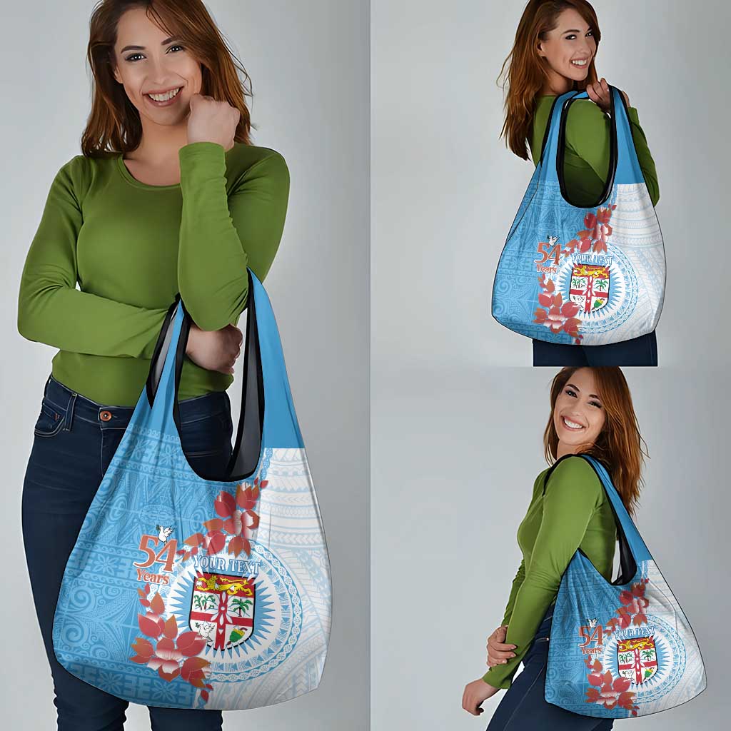 Personalised Fiji Day Grocery Bag Fijian Tapa Pattern Mix Tagimoucia - Blue Version