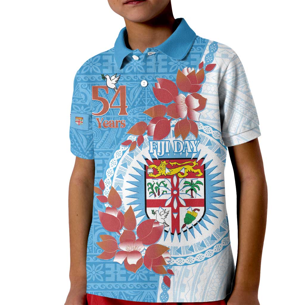 Personalised Fiji Day Kid Polo Shirt Fijian Tapa Pattern Mix Tagimoucia - Blue Version