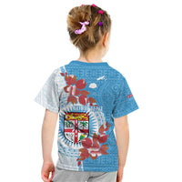 Personalised Fiji Day Kid T Shirt Fijian Tapa Pattern Mix Tagimoucia - Blue Version