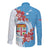 Personalised Fiji Day Long Sleeve Button Shirt Fijian Tapa Pattern Mix Tagimoucia - Blue Version