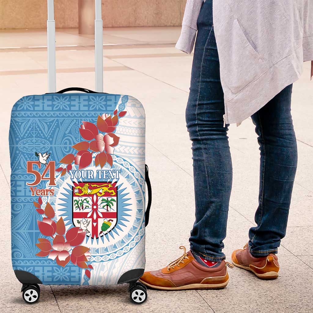 Personalised Fiji Day Luggage Cover Fijian Tapa Pattern Mix Tagimoucia - Blue Version