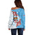 Personalised Fiji Day Off Shoulder Sweater Fijian Tapa Pattern Mix Tagimoucia - Blue Version