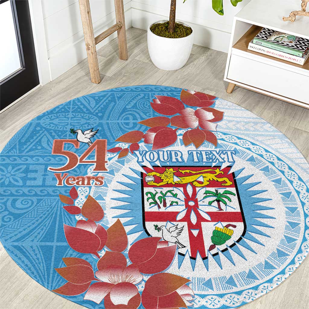 Personalised Fiji Day Round Carpet Fijian Tapa Pattern Mix Tagimoucia - Blue Version