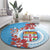 Personalised Fiji Day Round Carpet Fijian Tapa Pattern Mix Tagimoucia - Blue Version