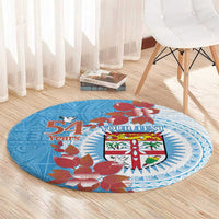 Personalised Fiji Day Round Carpet Fijian Tapa Pattern Mix Tagimoucia - Blue Version
