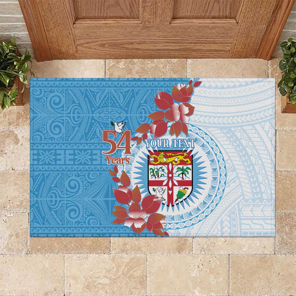 Personalised Fiji Day Rubber Doormat Fijian Tapa Pattern Mix Tagimoucia - Blue Version