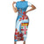 Personalised Fiji Day Short Sleeve Bodycon Dress Fijian Tapa Pattern Mix Tagimoucia - Blue Version