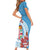 Personalised Fiji Day Short Sleeve Bodycon Dress Fijian Tapa Pattern Mix Tagimoucia - Blue Version