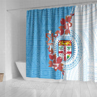 Personalised Fiji Day Shower Curtain Fijian Tapa Pattern Mix Tagimoucia - Blue Version
