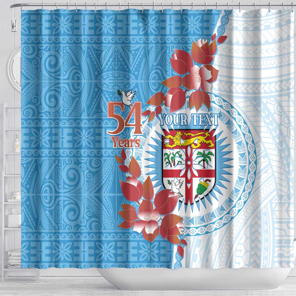 Personalised Fiji Day Shower Curtain Fijian Tapa Pattern Mix Tagimoucia - Blue Version