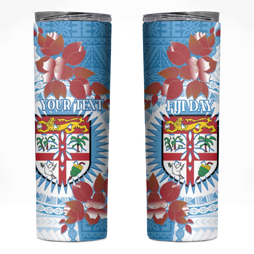 Personalised Fiji Day Skinny Tumbler Fijian Tapa Pattern Mix Tagimoucia - Blue Version