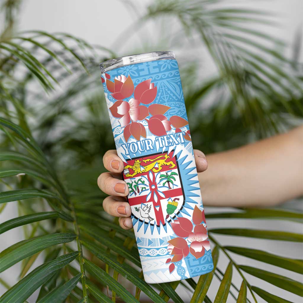 Personalised Fiji Day Skinny Tumbler Fijian Tapa Pattern Mix Tagimoucia - Blue Version