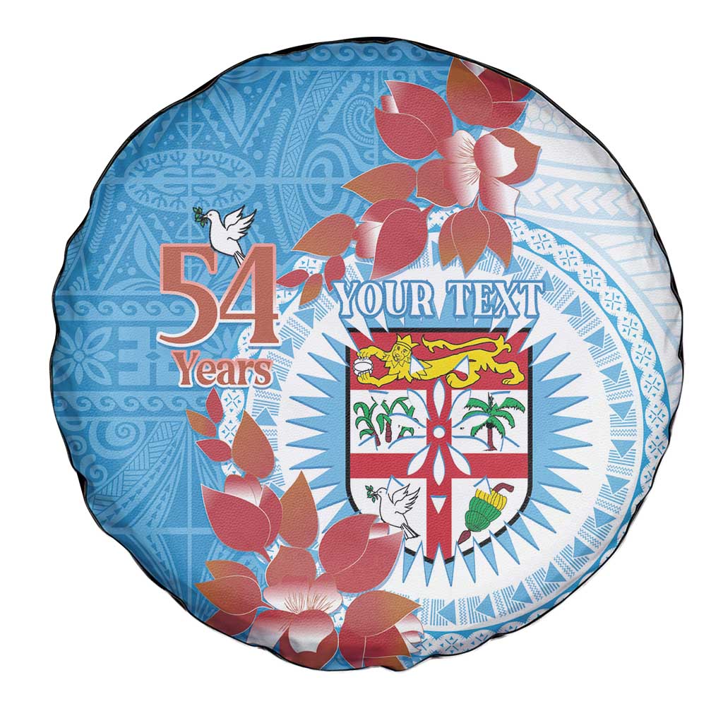 Personalised Fiji Day Spare Tire Cover Fijian Tapa Pattern Mix Tagimoucia - Blue Version