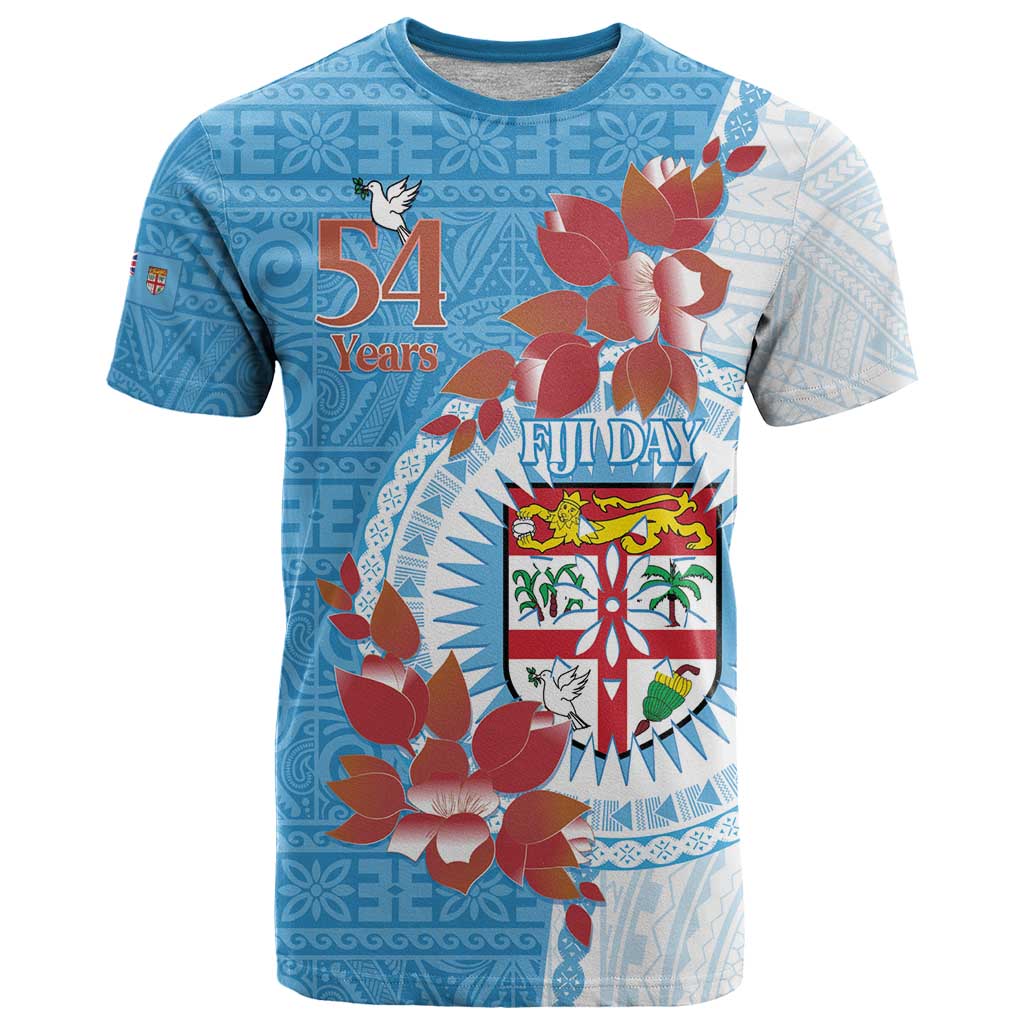 Personalised Fiji Day T Shirt Fijian Tapa Pattern Mix Tagimoucia - Blue Version