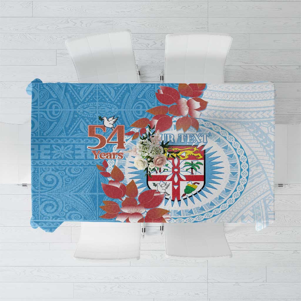 Personalised Fiji Day Tablecloth Fijian Tapa Pattern Mix Tagimoucia - Blue Version